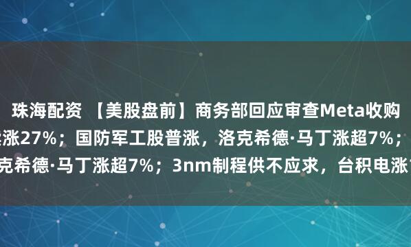 珠海配资 【美股盘前】商务部回应审查Meta收购Manus；脑再生科技续涨27%；国防军工股普涨，洛克希德·马丁涨超7%；3nm制程供不应求，台积电涨1.4%